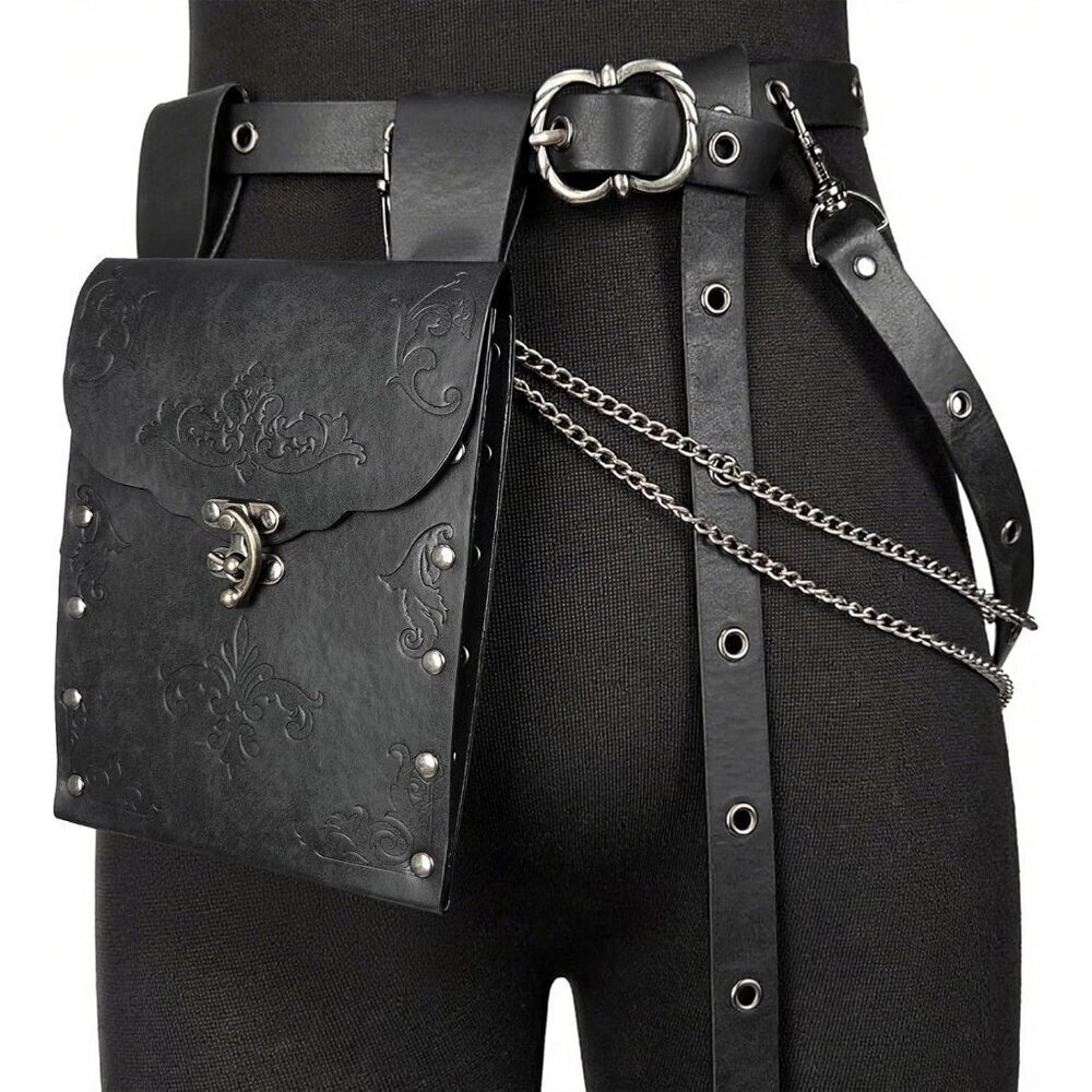 Renaissance Costume Waist Belt Set Faux Leather Purse Cosplay Medieval Accessori